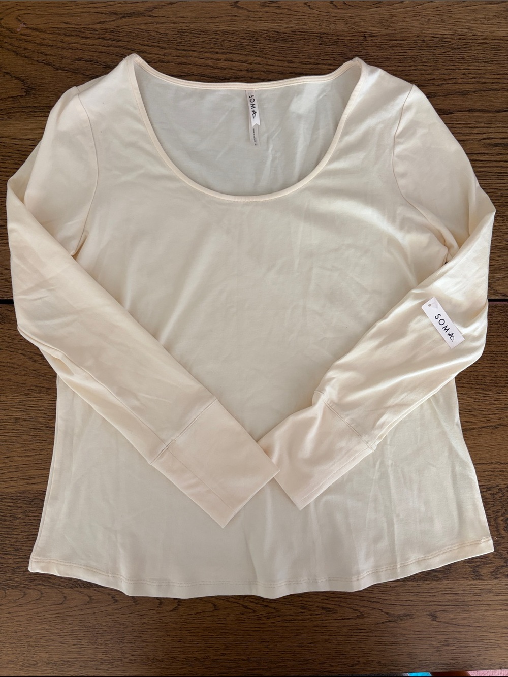 SOMA Embraceable Long Sleeve Scoop Neck Top - Cream Champagne Dreams
